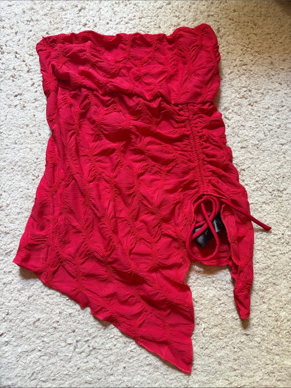 Red Textured Ruched Asymmetrical Women’s Going out top
